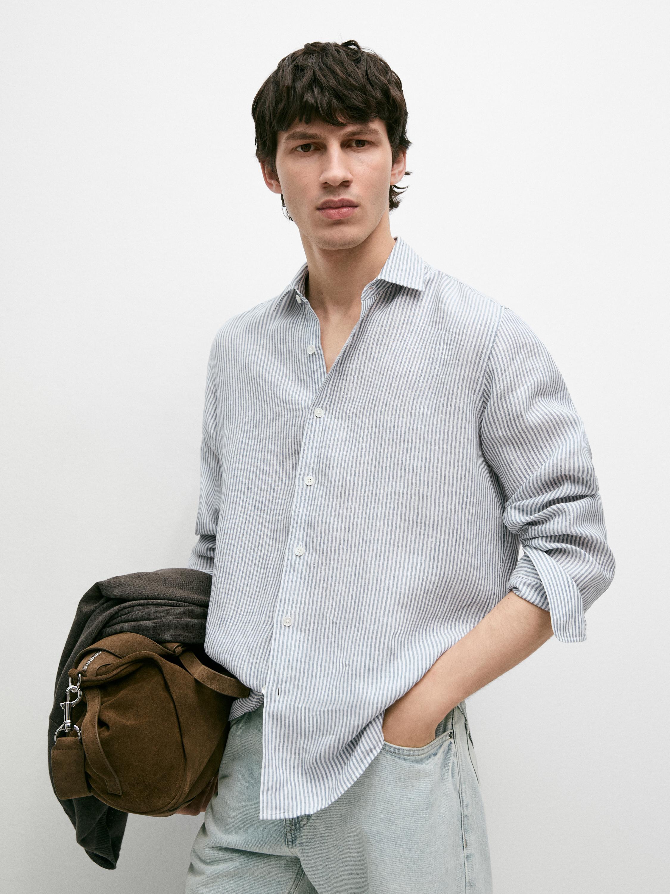 Striped slim fit linen shirt